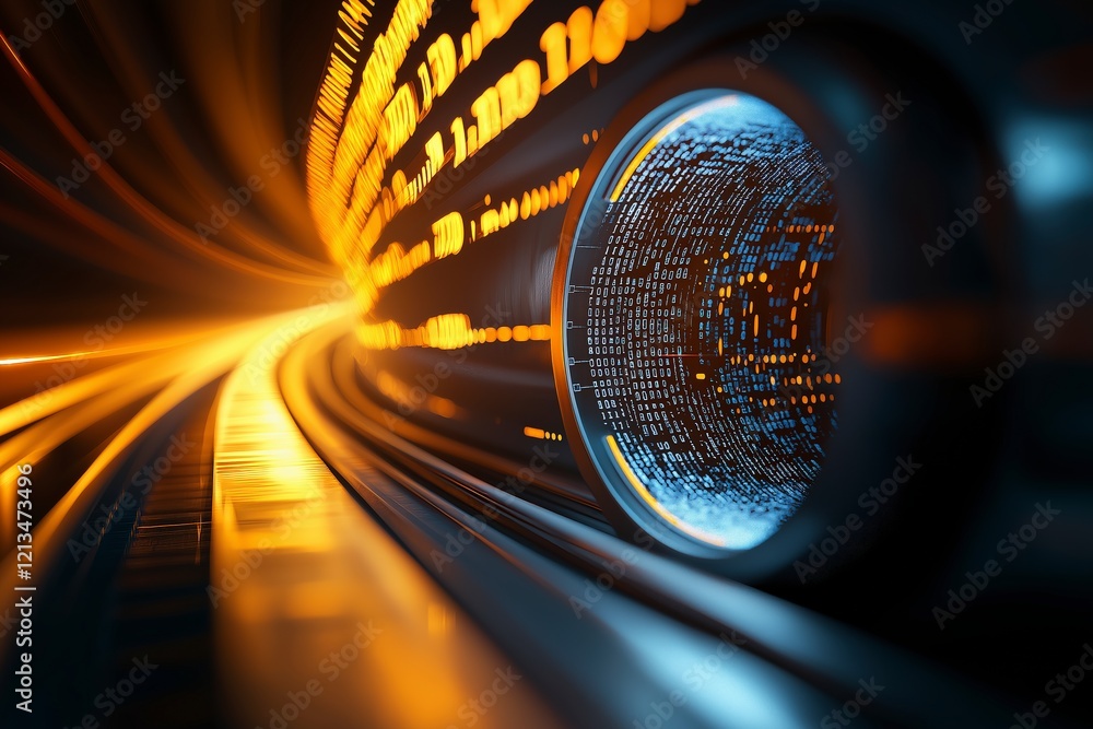 Poster dynamic motion of abstract light trails and circular patterns in digital environment