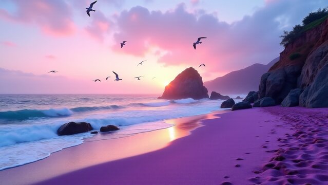 Pfeiffer Beach in California enchants visitors with purple sand, rugged cliffs, and stunning sunsets&mdash;a geological marvel along the Big Sur coastline.