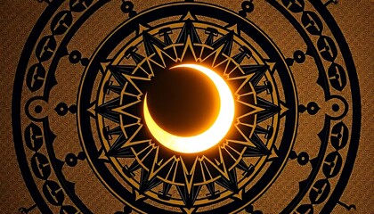 Crescent Moon Mandala Celestial Golden Design