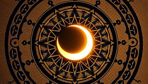 Crescent Moon Mandala Celestial Golden Design