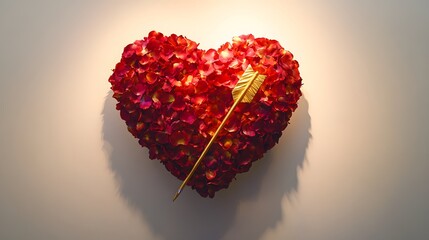 Rose Petals Heart Shaped Arrangement With Gold Arrow