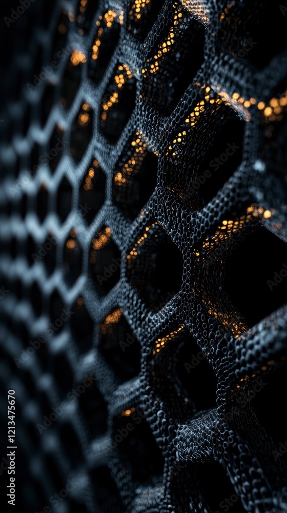 Poster abstract hexagon network dark glittering 3d mesh background