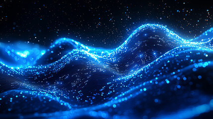 Abstract blue glowing wave particles.