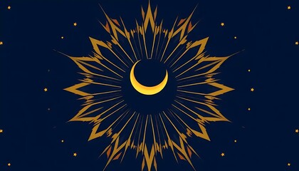 Golden Crescent Moon Celestial Burst Night Sky Design