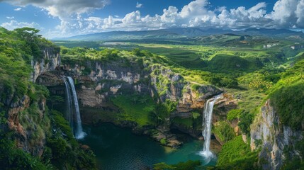 Beautiful waterfall view, AI generated image
