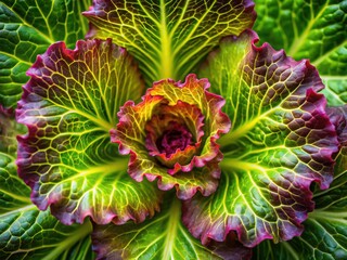 Obraz premium Aerial view: vibrant lettuce leaf, close-up detail of fresh farm bounty.