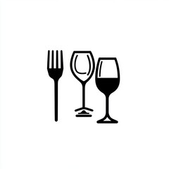 Fototapeta premium Fork with wine glasses, illustration, simple line art, white background, for restaurant menus