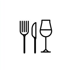 Fototapeta premium Fork, knife, and wine glass on white background for restaurant menus or food blogs