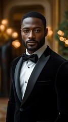 Elegant Black man in velvet tuxedo.