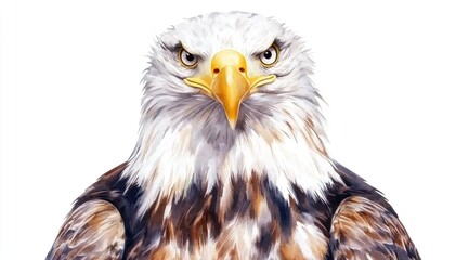 Obraz premium Majestic eagle portrait showcasing fierce expression and intricate feather details against a plain background