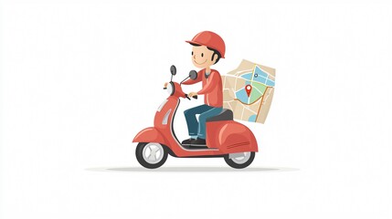 Professional Delivery Man on Scooter Navigating with GPS Map