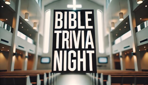 Sign that reads &ldquo;BIBLE TRIVIA NIGHT&rdquo; - church - theme night - worship service 
