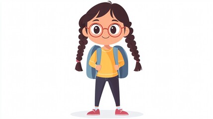 Obraz premium Adorable Indian girl with glasses and two braids in a cute pose for children's fashion shoot