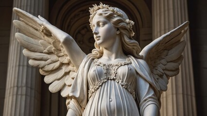 Obraz premium Majestic marble angel sculpture with spread wings illustration