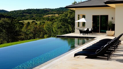 Obraz premium Luxury Infinity Pool Villa Hillside View Modern Home