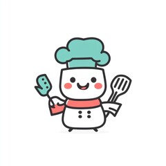 Animated chef character holding kitchen utensils for food related content