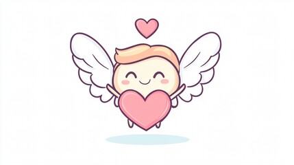 Naklejka premium Cute Kawaii Angel Heart Character with Arms and Legs in Colorful Line Art Style