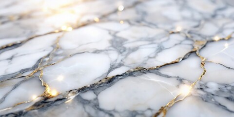 Close-up of polished white marble with rich gray veining.  Smooth, elegant surface.