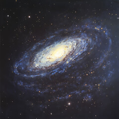A painting of a spiral galaxy with a blue and white swirl