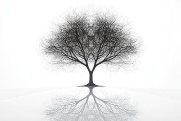 A symmetrical wireframe 3D model of a tree with a dense network of branches, rendered with light and shadow effects.