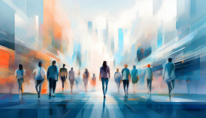 Group of diverse people with teamwork with motion blur and movement.