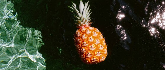 Tropical Pineapple Floating in Pool Water  Summer  Relaxing Vibe