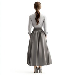 Fototapeta premium Woman wearing a grey midi skirt and patterned shirt