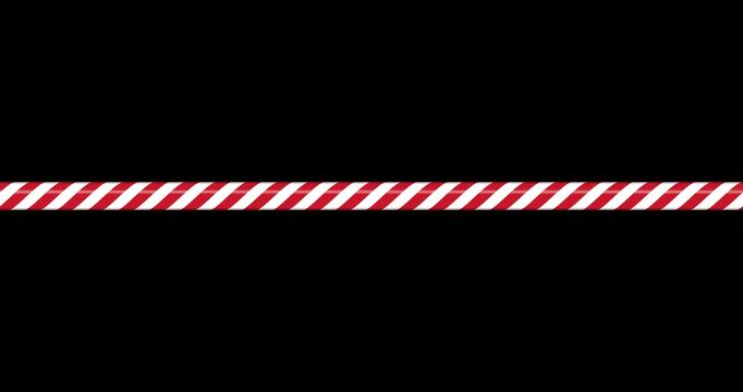 Candy cane line with red and white striped animation. Seamless line with striped candy pattern. Candy lines. Seamless animation. Transparent background with alpha channel