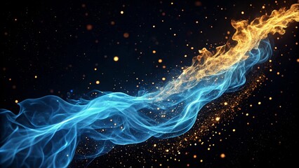 Abstract Blue and Gold Flame Composition Flowing Energy Concept,Digital Art, Sparkles Background Abstract, energy
