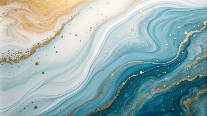 Fototapeta premium Fluid Acrylic Pouring Teal, Gold and White Swirls, Abstract Art, Marble Texture Abstract art, Acrylic pouring