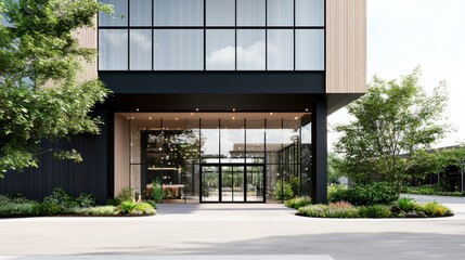 Obraz premium Modern Building Entrance with Glass Facade