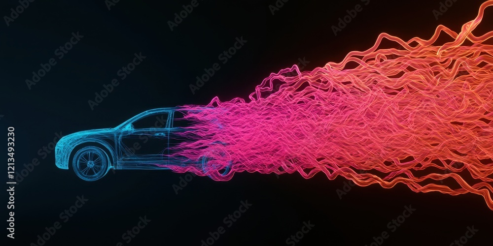 Poster ev car concept. futuristic car design with colorful motion trails on a dark background.
