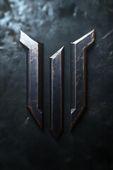 Dark metallic 'W' logo on textured background.