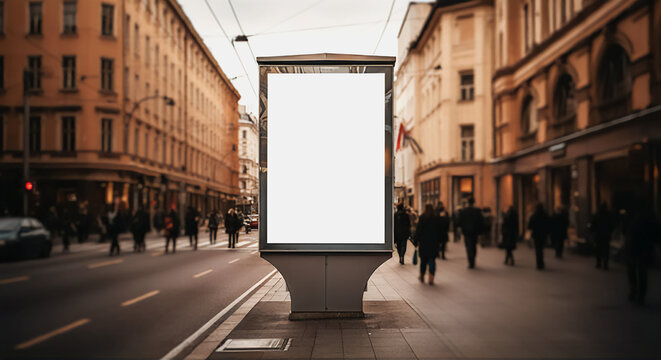 An empty billboard on a busy city street with copy space for advertisements.