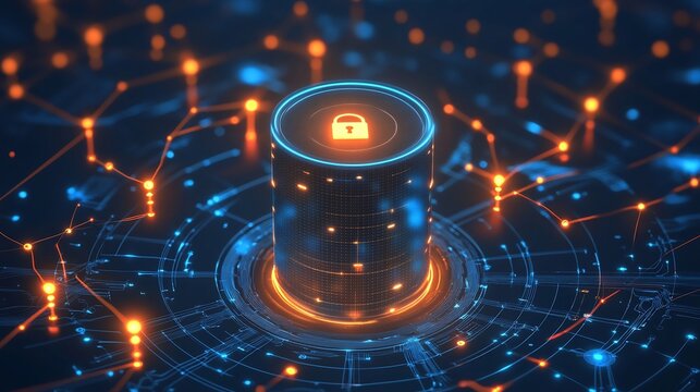 Cybersecurity Data Protection Glowing Secure Server. AI Generated