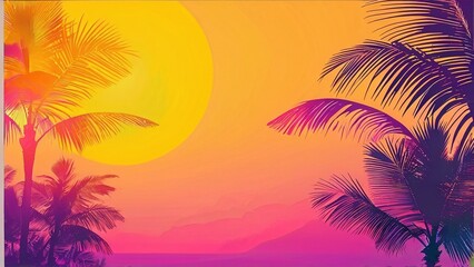 Tropical sunset beach palm trees vacation background