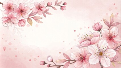 Fototapeta premium Watercolor Pink Blossom Frame Floral Composition, Soft Hues, Romantic Concept, Spring Flowers Keywords Cherry Blossom, Spring Art