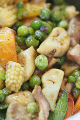 A Delicious and Colorful StirFried Dish Featuring Vegetables and Chicken