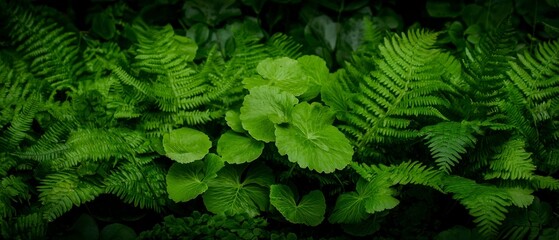 Fototapeta premium Lush Green Fern and Leaf Background Nature Texture Botany Foliage
