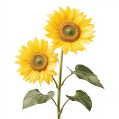Fototapeta premium Vibrant Yellow Sunflowers Blooming in Summer: A Close-Up Image of Two Sunflowers on a White Background