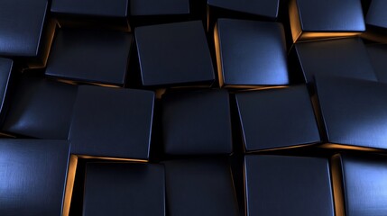 Abstract Dark Blue Cubes Glow Softly. AI Generated