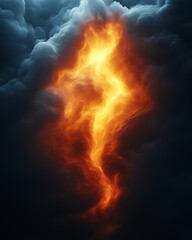 Fiery column piercing dark clouds.