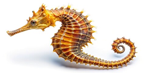 Low-light, white backdrop seahorse.  Dried marine life specimen.