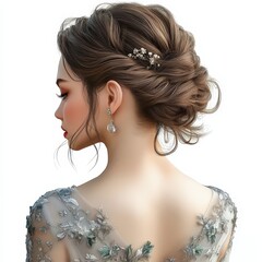 Elegant Woman in Grey Floral Gown With Updo