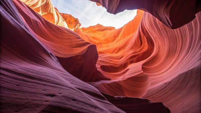 Antelope Canyon Low Angle View of Swirling Sandstone, Red and Purple Hues, Natural Light, Arizona, USA. Antelope Canyon, Arizona