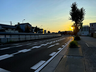 urban cityscape - empty street at sunset in Nagoya, Japan