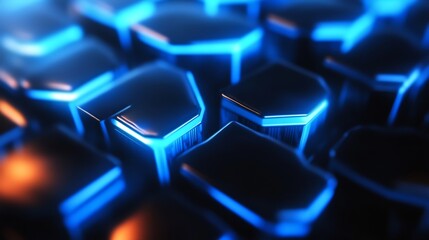 Obraz premium Abstract Dark Blue Hexagon Pattern Glowing Brightly. AI Generated