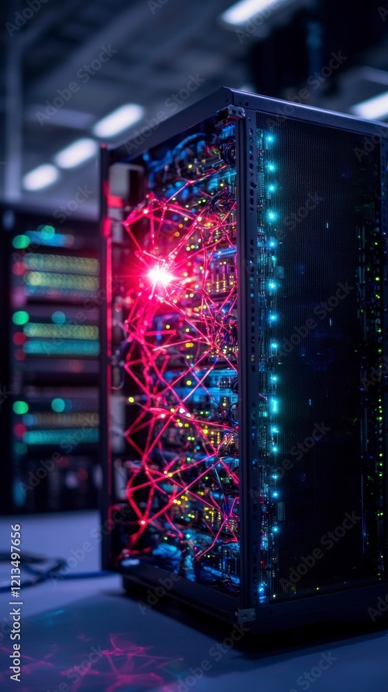 Poster futuristic quantum computer data center network server ai technology