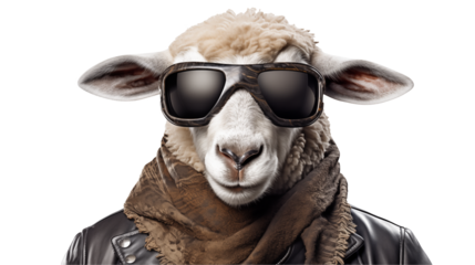 Cool Sheep Wearing Sunglasses and Leather Jacket 