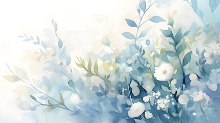 Tranquil watercolor wash featuring soft blues and greens with silver accents, conveying calmness and peace